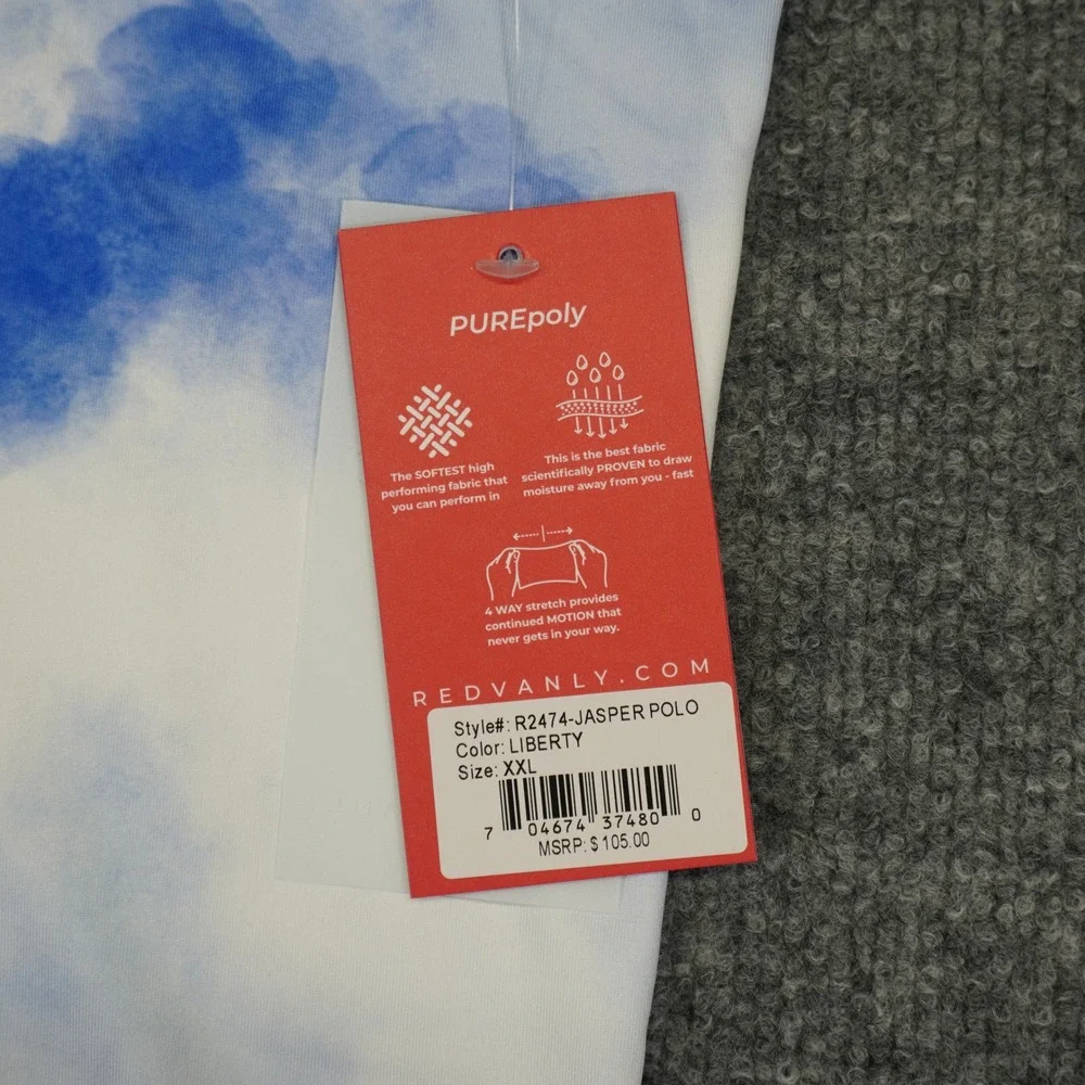NEW Redvanly Jasper Polo Mens XXL Liberty Blue White Cloud Tie Dye Stretch